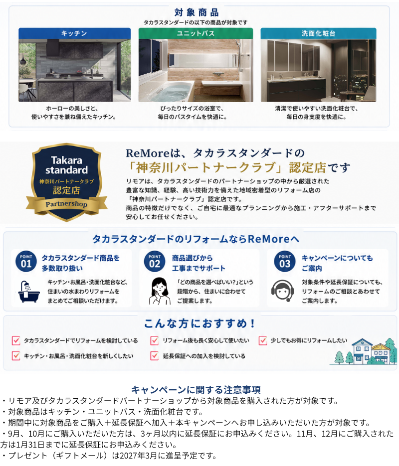 対象商品はキッチン・洗面化粧台・ユニットバス